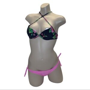 Recco Size Small Brazilian Floral Underwire Bikini Top & Side Ties Bottom. New